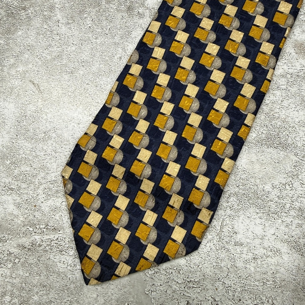Ermenegildo Zegna Silk Tie Mens One Size Blue Geometric Made‎ In Italy Necktie